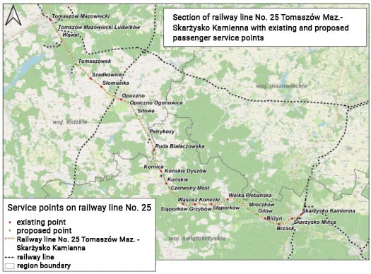 mapa c odcinek linii kolejowej nr 25 en