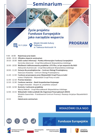 Seminarium  &quot;Życie projektu - Fundusze Europejskie jako narzędzie wsparcia&quot;